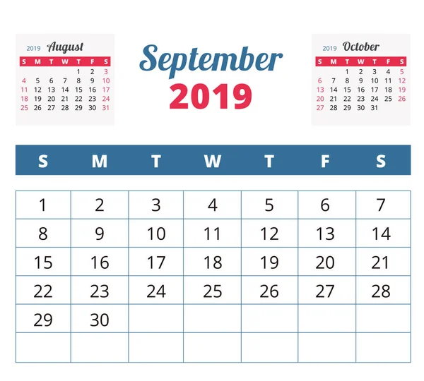 Diseño Calendario Mensual Vector Ilustración — Archivo Imágenes Vectoriales