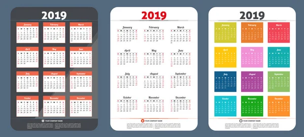 Calendario 2019 Diseño Vectores Todos Los Elementos Están Capas Separadas Ilustraciones de stock libres de derechos