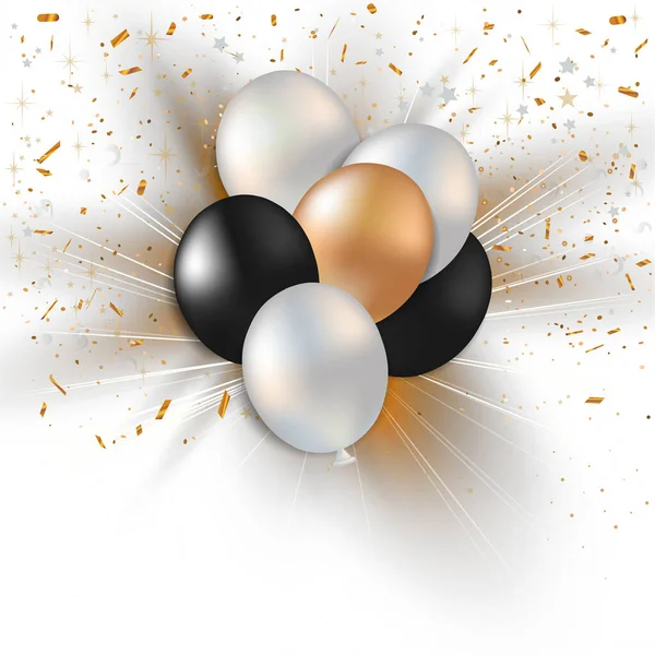 Feestelijke Design Achtergrond Met Feestelijke Realistische Ballonnen Met Lint Glitter — Stockvector