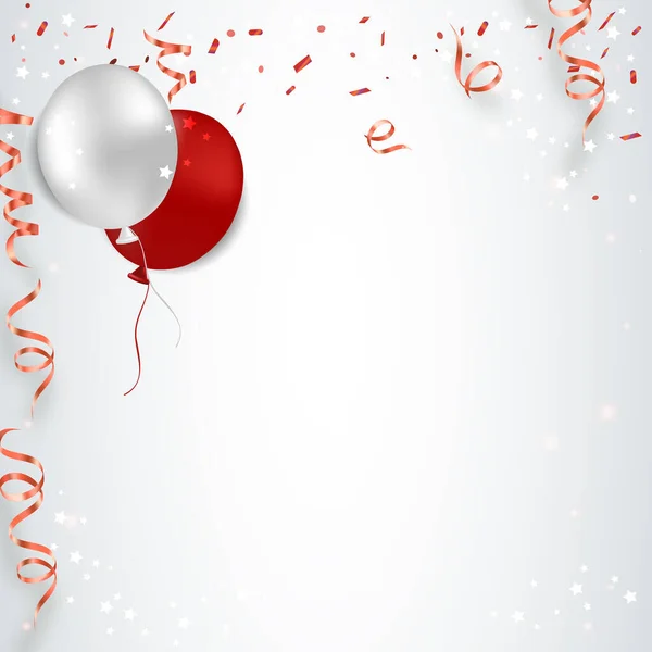 Rood Witte Ballonnen Confetti Concept Design Template Feestvector Illustratie Eps10 — Stockvector