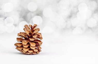 Süper beyaz bokeh arka plan üzerinde. Noel ve yeni yıl poster kartı boş kopya alanı ile.