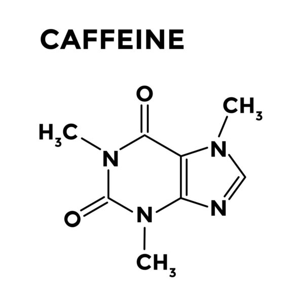 Caffeine structural chemical formula on white background