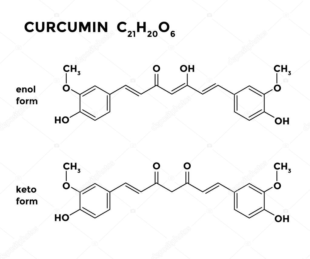 Curcumin, turmeric ingredient, structural chemical formula isola