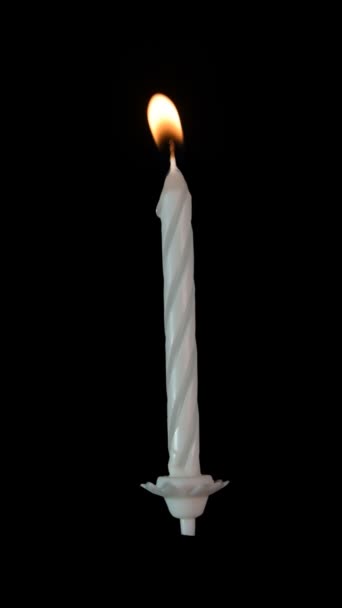 Silver White Birthday Candle Burning Transparent Background Alpha Matte — Stock Video