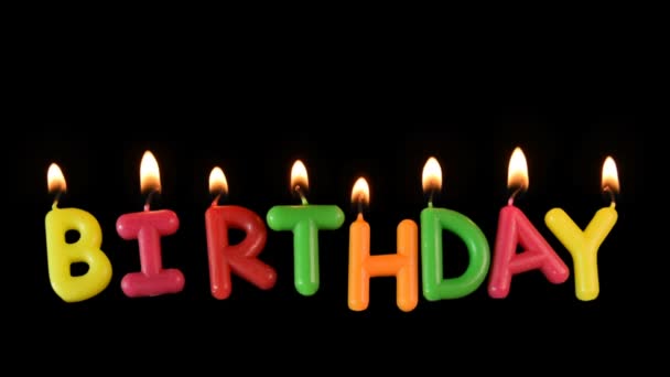 Candles Word Birthday Burning Transparent Background Alpha Matte — Stock Video