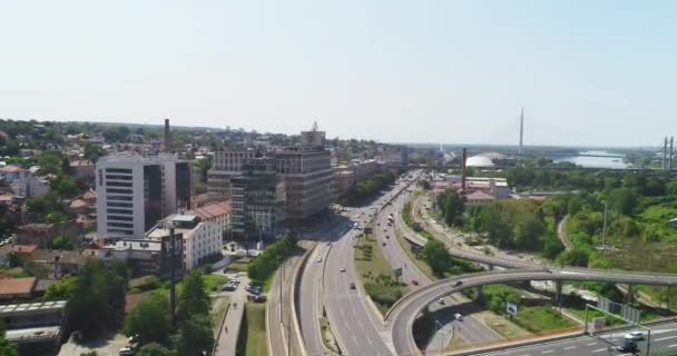 Drohnenaufnahmen Vom Autobahnkreuz Mostar Belgrad Serbien 50Fps — Stockvideo