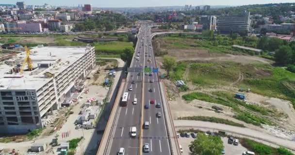 Drohne Antenne Infrastruktur Autobahn Beschäftigt Überführung Oben Transport Fliege Kreuzung — Stockvideo
