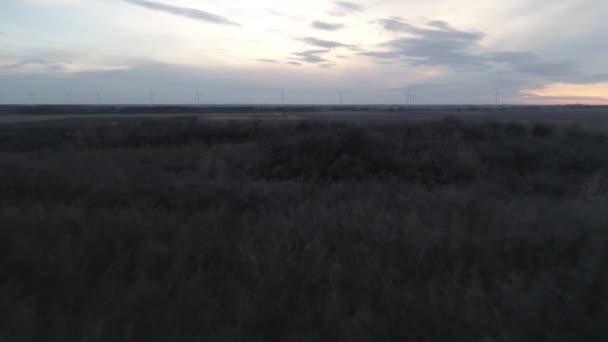 Solnedgången Flygning Över Obebott Område Platt Mark Prairie Slätten — Stockvideo