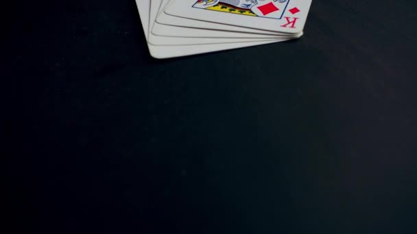 Hand Cards Four Kind Four Aces King Diamonds Camera Moving — Stock Video