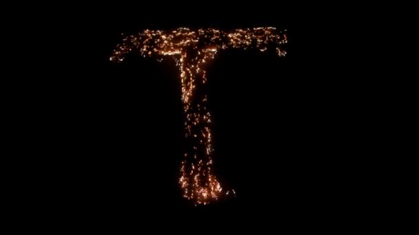 文字T燃焼 スチールウールのくすぶる 美しい燃焼 — ストック動画