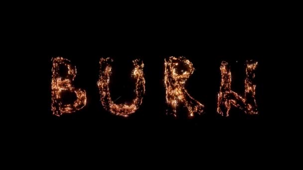 Слово Burn Горит Черном Фоне Стальная Вата Тлеет Сгорает Захватывающий — стоковое видео