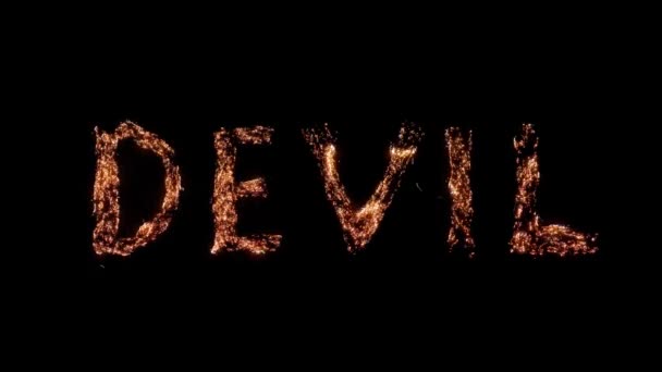 Aplikace Word ďábel hoří na černém pozadí — Stock video