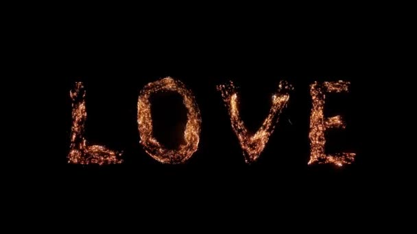 Слово "LOVE burning" на чорному тлі — стокове відео