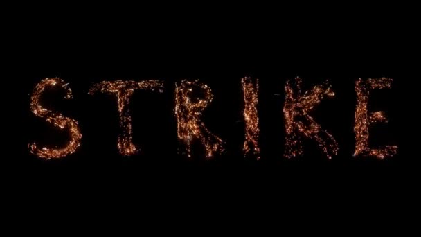 Слово STRIKE горит на чёрном фоне — стоковое видео