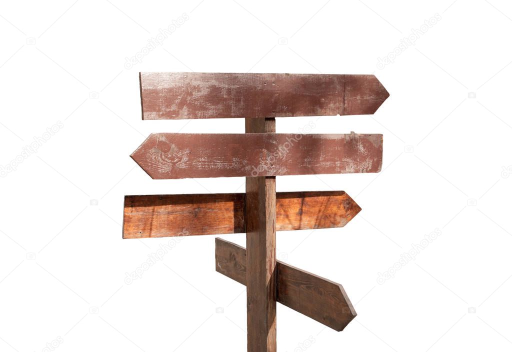 wooden direction sign on a white background