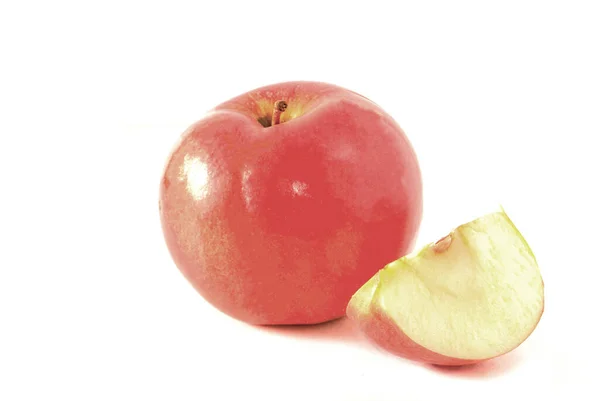 Apfel Und Apfelscheiben Auf Weißem Hintergrund Konzept Für Essen Und — Stockfoto