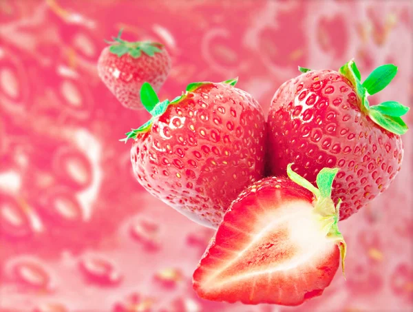 Fraises Sur Fond Rouge Notion Baies Fruits — Photo