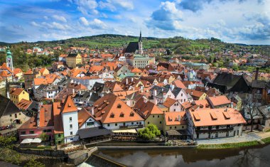 Çek Cumhuriyeti'nde Cesky Krumlov şehri. Avrupa tarihi merkezi ve ihtişamı.