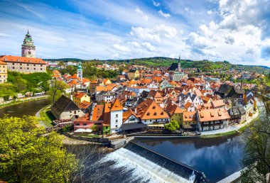 Çek Cumhuriyeti'nde Cesky Krumlov şehri. Avrupa tarihi merkezi ve ihtişamı.