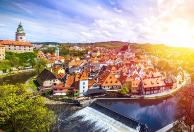 Çek Cumhuriyeti'nde Cesky Krumlov şehri. Avrupa tarihi merkezi ve ihtişamı.