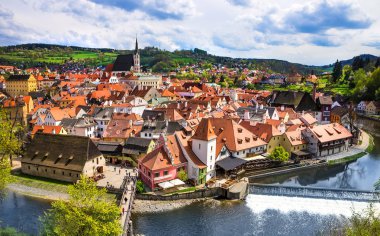 Çek Cumhuriyeti'nde Cesky Krumlov şehri. Avrupa tarihi merkezi ve ihtişamı.