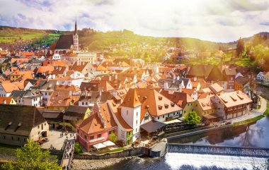 Çek Cumhuriyeti'nde Cesky Krumlov şehri. Avrupa tarihi merkezi ve ihtişamı.