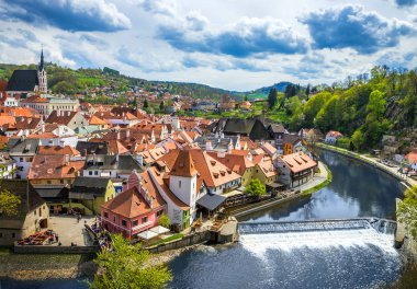 Çek Cumhuriyeti'nde Cesky Krumlov şehri. Avrupa tarihi merkezi ve ihtişamı.
