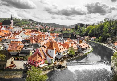 Çek Cumhuriyeti'nde Cesky Krumlov şehri. Avrupa tarihi merkezi ve ihtişamı.