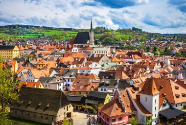 Çek Cumhuriyeti'nde Cesky Krumlov şehri. Avrupa tarihi merkezi ve ihtişamı.