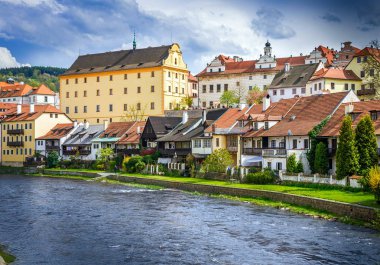 Çek Cumhuriyeti'nde Cesky Krumlov şehri. Avrupa tarihi merkezi ve ihtişamı.