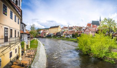 Çek Cumhuriyeti'nde Cesky Krumlov şehri. Avrupa tarihi merkezi ve ihtişamı.