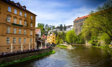 Çek Cumhuriyeti'nde Cesky Krumlov şehri. Avrupa tarihi merkezi ve ihtişamı.