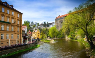 Çek Cumhuriyeti'nde Cesky Krumlov şehri. Avrupa tarihi merkezi ve ihtişamı.