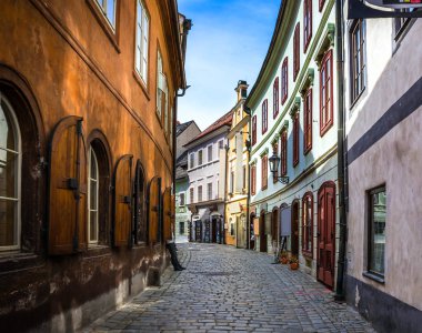 Çek Cumhuriyeti'nde Cesky Krumlov şehri. Avrupa tarihi merkezi ve ihtişamı.