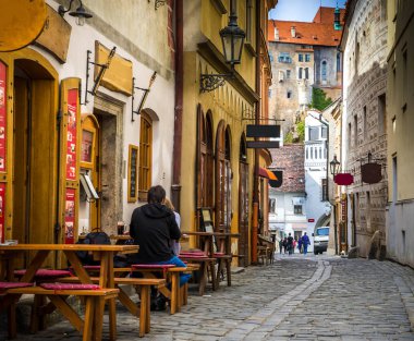 Çek Cumhuriyeti'nde Cesky Krumlov şehri. Avrupa tarihi merkezi ve ihtişamı.
