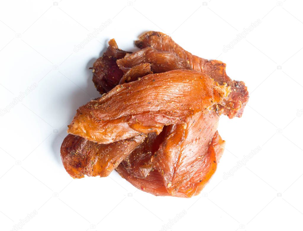 Chicken jerky, from pieces of fillet in soy sauce