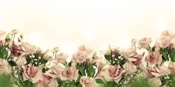 Buquê Rosas Rosa Delicadas Flores Verão Fundo Floral — Fotografia de Stock