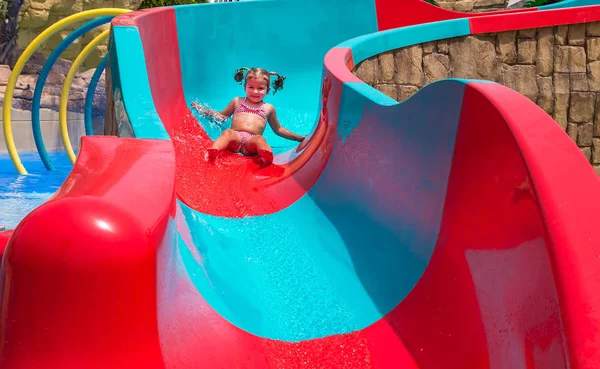 Little Daughter Having Fun Aqua Park — Stock Photo, Image