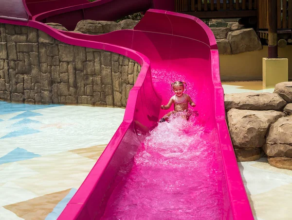 Little Daughter Having Fun Aqua Park — Stock Photo, Image