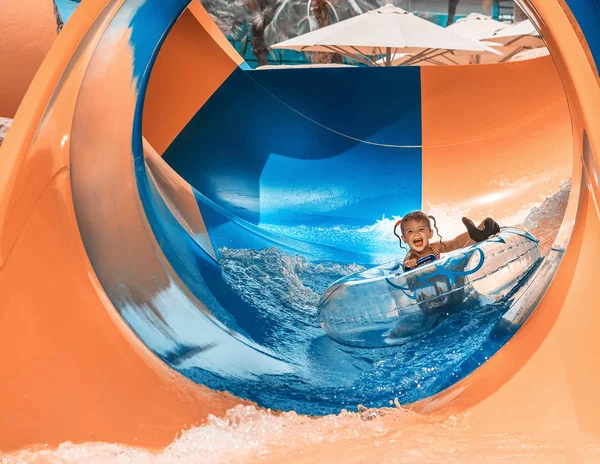 Little Daughter Having Fun Aqua Park — Stock Photo, Image