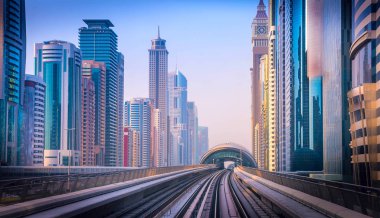 Dubai Yat Limanı genel bakış. Şehir manzarası hattı.