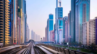 Dubai Yat Limanı genel bakış. Şehir manzarası hattı.