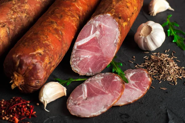 Salsicha Drogobych Feita Carne Porco Carne Delícias Carne — Fotografia de Stock