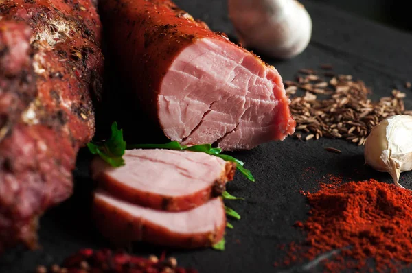 Tasty Juicy Smoked Pork Balyk Delicatessen Meat — Stock Photo, Image