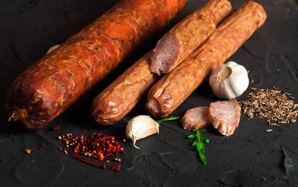 Drogobych Kolbász Sertés Marhahús Húsból Készült Csemegék Jogdíjmentes Stock Fotók