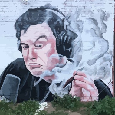 Elon Misk Joe Rogan podcast ot çekiyor. Vektör