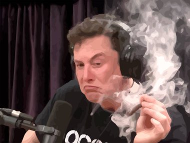 Elon Misk Joe Rogan podcast ot çekiyor. Vektör