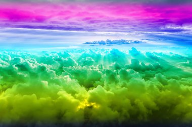 Güneş, fantezi gökyüzü ile yaratıcı bulutlu gökyüzü arka plan