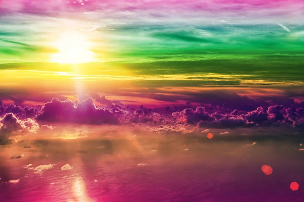 Creative Cloudy Sky Background Sun Purple Green Colors — Stock Photo, Image