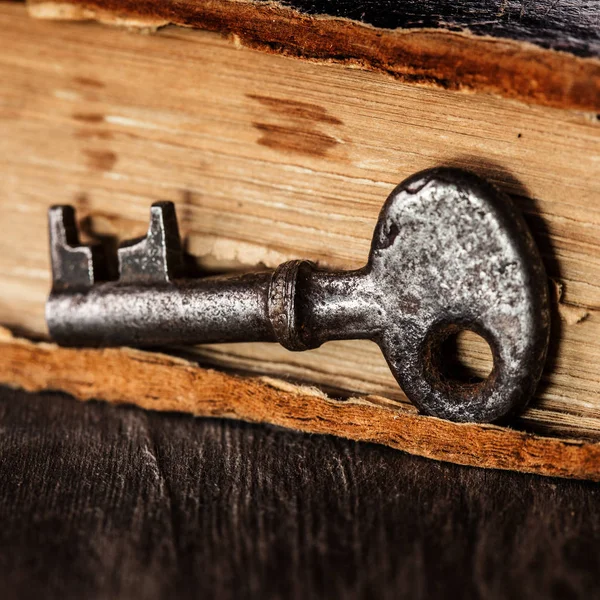 Старый Ржавый Ключ Антикварной Книге — стоковое фото